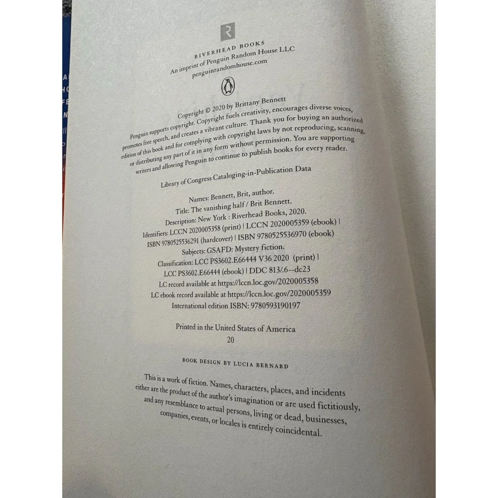 The Vanishing‎ Half Hardcover Book By Brit Bennett